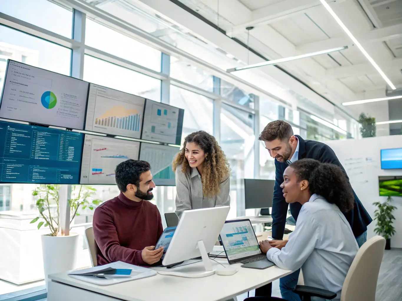 A professional team collaborating on a digital infrastructure optimization project, showcasing modern servers and cloud technology.