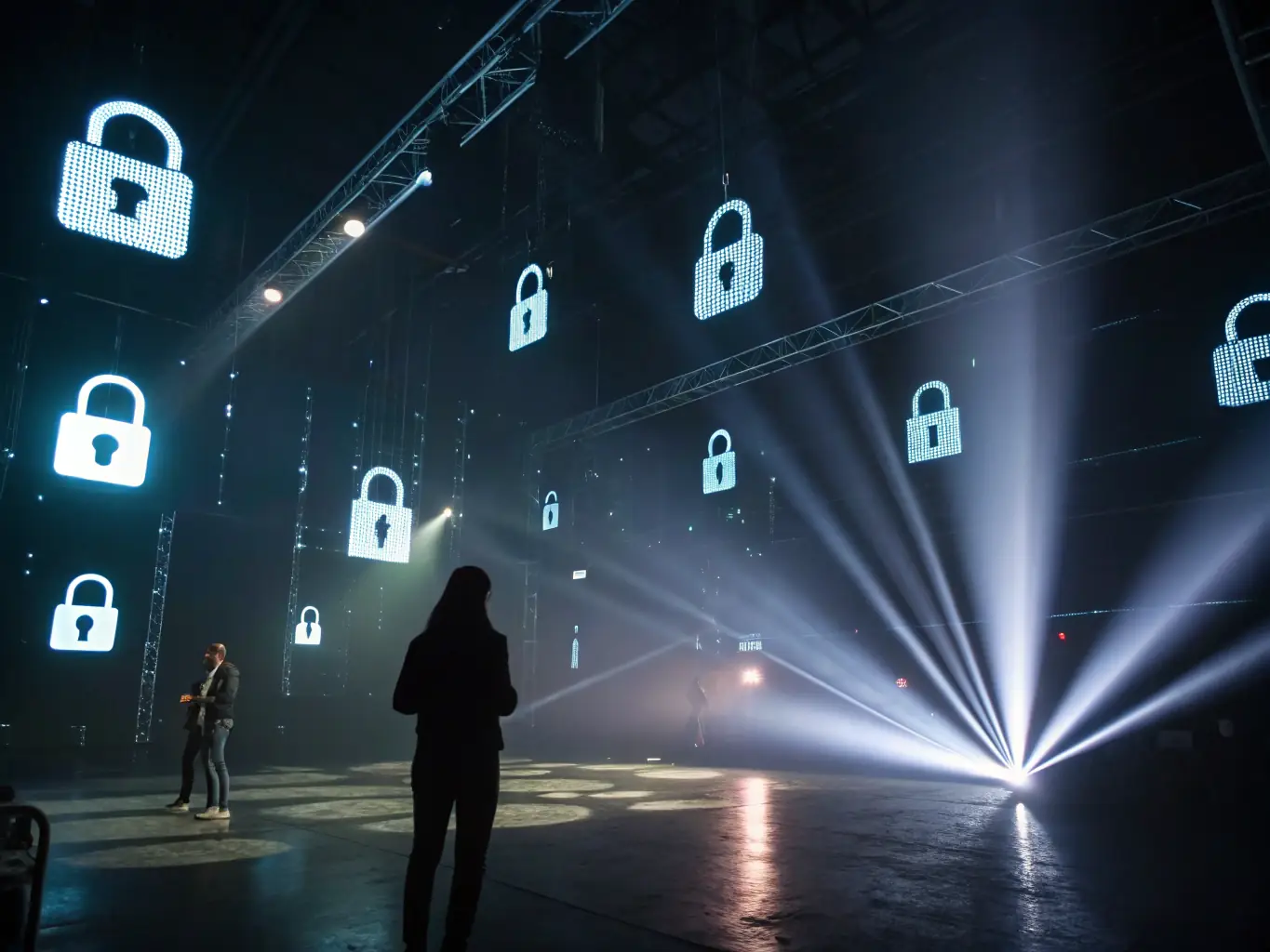 A visual representation of a secure digital network with encryption symbols and data protection icons, emphasizing data security and compliance.